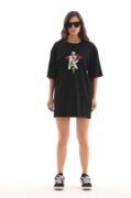 Unisex Bisiklet Yaka Baskılı Oversize T-Shirt - Siyah resmi