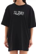 Unisex Bisiklet Yaka Baskılı Oversize T-Shirt - Siyah resmi