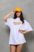 Unisex Bisiklet Yaka Baskılı Oversize T-Shirt - Beyaz resmi