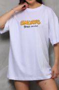 Unisex Bisiklet Yaka Baskılı Oversize T-Shirt - Beyaz resmi