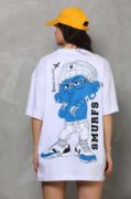 Unisex Bisiklet Yaka Baskılı Oversize T-Shirt - Beyaz resmi