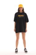 Unisex Bisiklet Yaka Baskılı Oversize T-Shirt - Siyah resmi