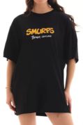 Unisex Bisiklet Yaka Baskılı Oversize T-Shirt - Siyah resmi