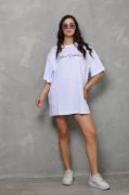 Unisex Bisiklet Yaka Baskılı Oversize T-Shirt - Beyaz resmi