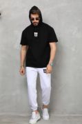 Unisex Kapşonlu Oversize T-Shirt Takım - Siyah resmi