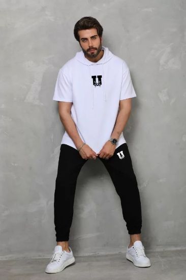Unisex Kapşonlu Oversize T-Shirt Takım - Beyaz resmi
