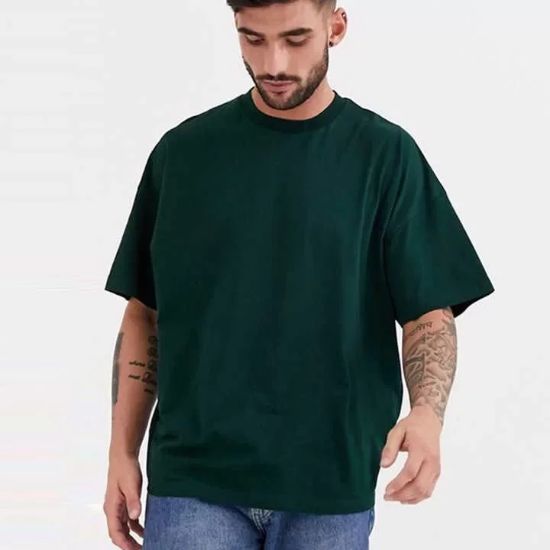 Unisex Basic Bisiklet Yaka Oversize T-Shirt - Haki resmi