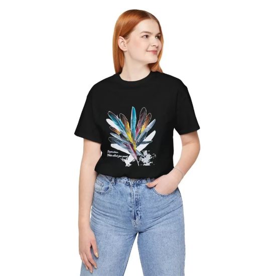 Unisex Bisiklet Yaka Baskılı T-Shirt - Siyah resmi
