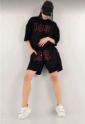 Unisex Nakış İşlemeli Şort Takım - Siyah resmi