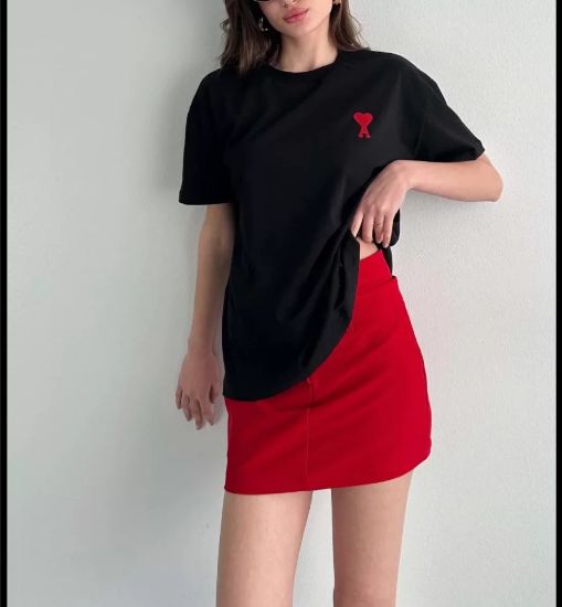 Unisex Bisiklet Yaka Baskılı Oversize T-Shirt - Siyah resmi