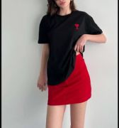 Unisex Bisiklet Yaka Baskılı Oversize T-Shirt - Siyah resmi