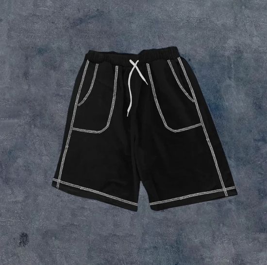 Unisex Dikişli Cepli Oversize Şort - Siyah resmi