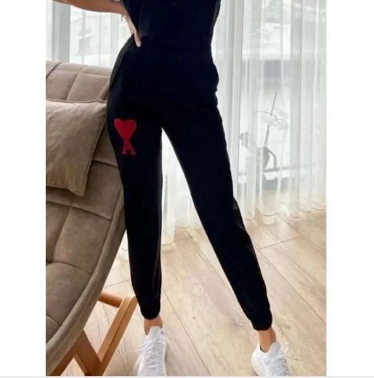 Unisex İki İplik Baskılı Oversize Eşofman Altı - Siyah resmi
