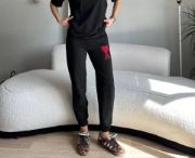 Unisex İki İplik Baskılı Oversize Eşofman Altı - Siyah resmi