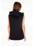 Unisex Kapşonlu Kolsuz Düz Oversize T-shirt - Siyah resmi