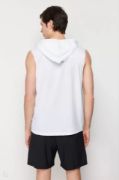 Unisex Kapşonlu Kolsuz Düz Oversize T-shirt - Beyaz resmi