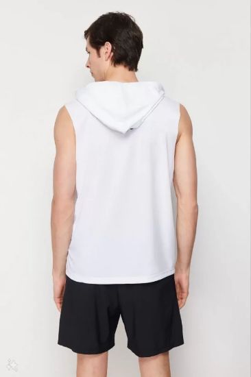 Unisex Kapşonlu Kolsuz Düz Oversize T-shirt - Beyaz resmi