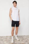 Unisex Kapşonlu Kolsuz Düz Oversize T-shirt - Beyaz resmi