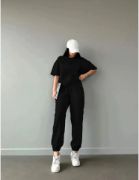 Unisex Düz T-Shirt Ve Eşofman Takımı - Siyah resmi