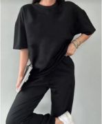 Unisex Düz T-Shirt Ve Eşofman Takımı - Siyah resmi