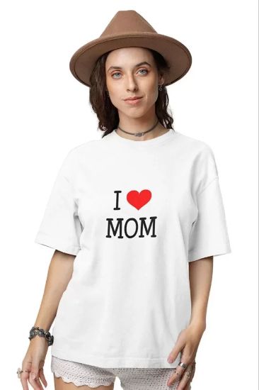 Unisex Bisiklet Yaka Baskılı Oversize T-Shirt - Beyaz resmi