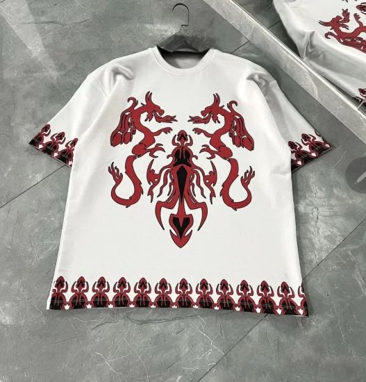 Unisex Bisiklet Yaka Baskılı Oversize T-Shirt - Beyaz resmi