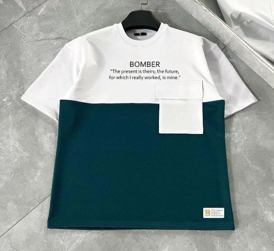 Unisex Torba Cep Detaylı  Parçalı T-Shirt - Lacivert resmi