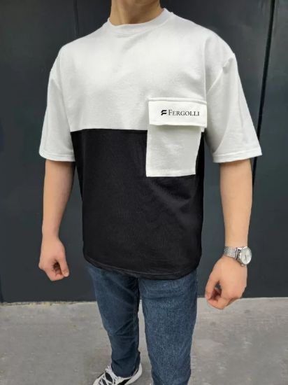 Unisex Torba Cep Detaylı  Parçalı T-Shirt - Siyah resmi