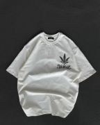 Unisex Bisiklet Yaka Baskılı Oversize T-Shirt - Beyaz resmi