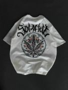 Unisex Bisiklet Yaka Baskılı Oversize T-Shirt - Beyaz resmi