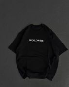 Unisex Bisiklet Yaka Baskılı Oversize T-Shirt - Siyah resmi