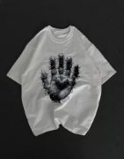 Unisex Bisiklet Yaka Baskılı Oversize T-Shirt - Beyaz resmi