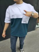 Unisex Torba Cep Detaylı Parçalı T-Shirt - Lacivert resmi