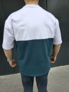 Unisex Torba Cep Detaylı Parçalı T-Shirt - Lacivert resmi