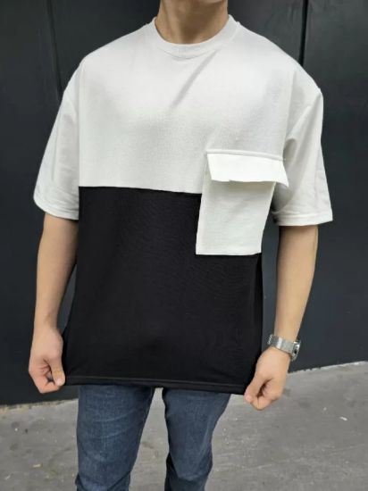 Unisex Torba Cep Detaylı Parçalı T-Shirt - Siyah resmi