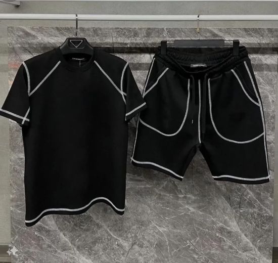 Unisex Karoyaka Dikişli Şortlu Takım - Siyah resmi