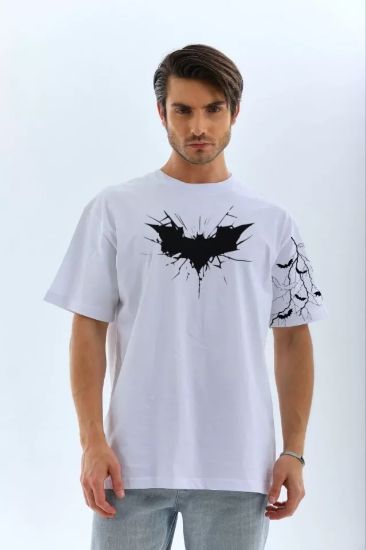 Unisex Ön Ve Kol Baskılı Oversize T-shirt - Beyaz resmi