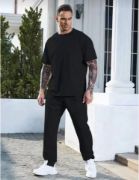 Unisex Düz T-Shirt Ve Eşofman Takımı - Siyah resmi