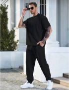 Unisex Düz T-Shirt Ve Eşofman Takımı - Siyah resmi