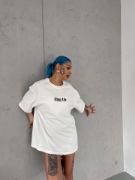 Unisex Bisiklet Yaka Baskılı Oversize T-Shirt - Beyaz resmi