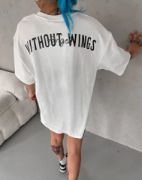 Unisex Bisiklet Yaka Baskılı Oversize T-Shirt - Beyaz resmi
