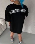 Unisex Bisiklet Yaka Baskılı Oversize T-Shirt - Siyah resmi
