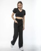 Kadin Keten Pantalon Ve Crop Takım - Siyah resmi