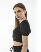 Kadin Keten Pantalon Ve Crop Takım - Siyah resmi