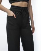 Kadin Keten Pantalon Ve Crop Takım - Siyah resmi