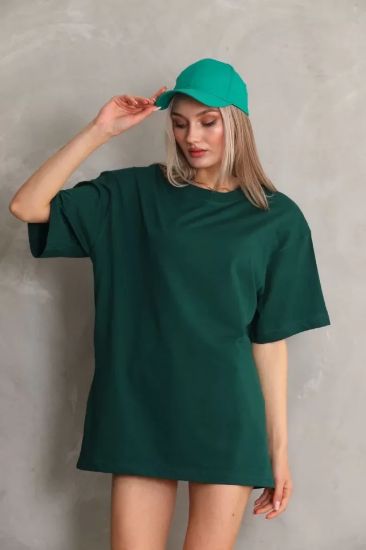 Unisex Bisiklet Yaka 20/1 Düz Oversize T-Shirt - Yeşil resmi