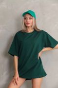 Unisex Bisiklet Yaka 20/1 Düz Oversize T-Shirt - Yeşil resmi