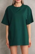 Unisex Bisiklet Yaka 20/1 Düz Oversize T-Shirt - Yeşil resmi