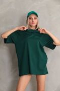 Unisex Bisiklet Yaka 20/1 Düz Oversize T-Shirt - Yeşil resmi