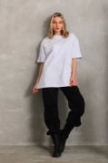 Unisex Bisiklet Yaka 20/1 Düz Oversize T-Shirt - Beyaz resmi
